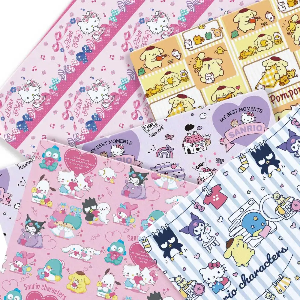 Tela de algodón y poliéster con diseño de Hello Kitty de 140x50 cm, tela de patchwork para manualidades, textiles para el hogar, costura, muñecas, vestidos, cortinas.