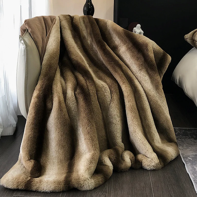 Fur blanket high luxury gradual change mink fur fur toka blanket autumn and winter warm quilt nap sofa blanket