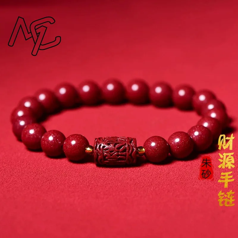 Customized Natural Red Cinnabar Barrel Beads Bracelet Hand Knitting Jewellery Fashion Man Woman Luck Amulet New Gifts Charm view 4