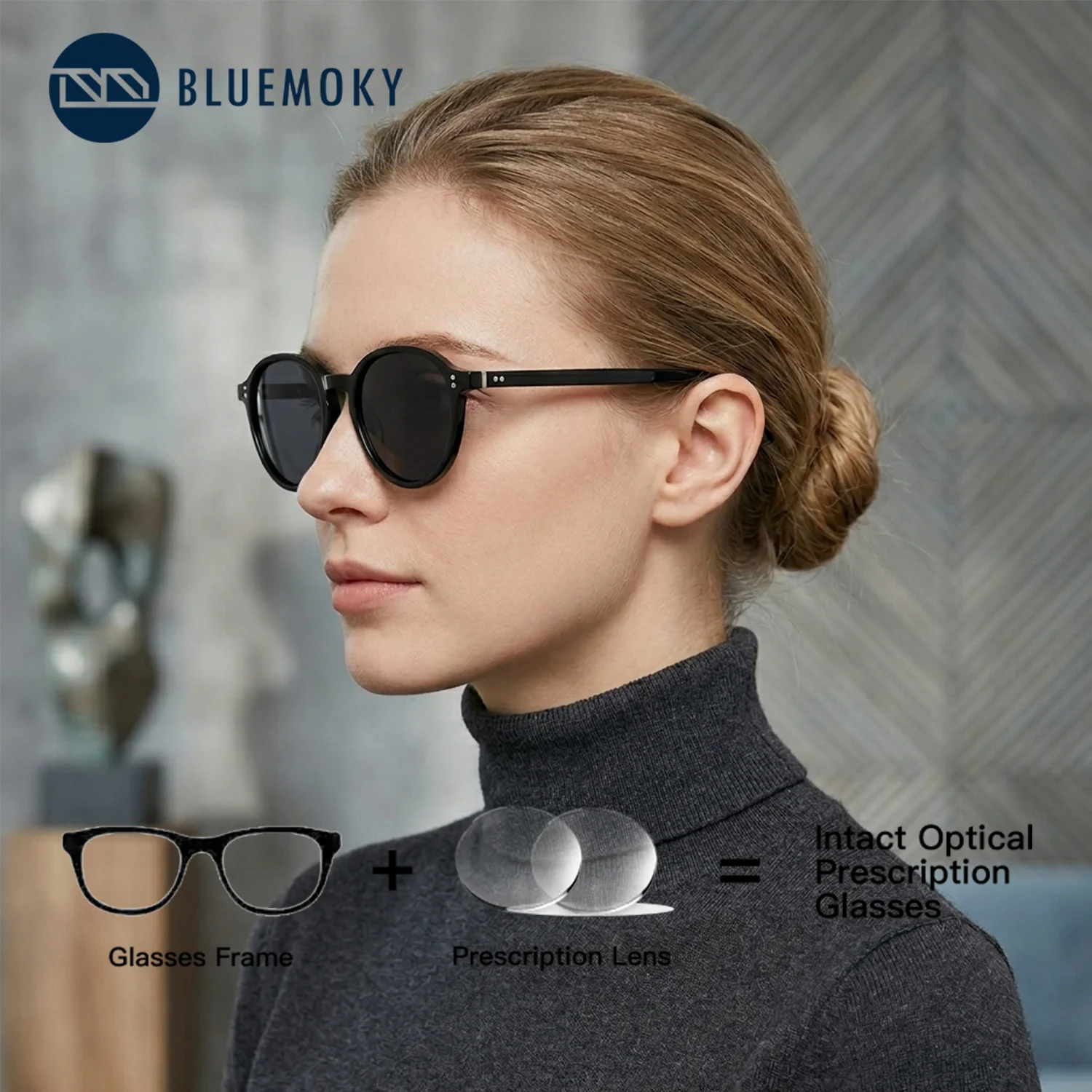 

BLUEMOKY Round Acetate Prescription Sunglasses Women Customised UV400 Progressive Multifocal Sun Eyeglasses
