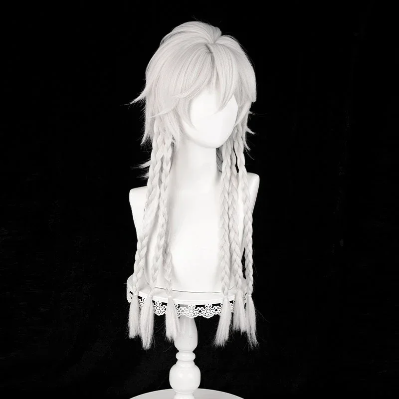 Identity V Ithaqua Parrucca Cosplay Orologio da notte 45 cm Pre intrecciato Capelli bianchi argento Anime Sintetici resistenti al calore Gioco di ruolo di Halloween