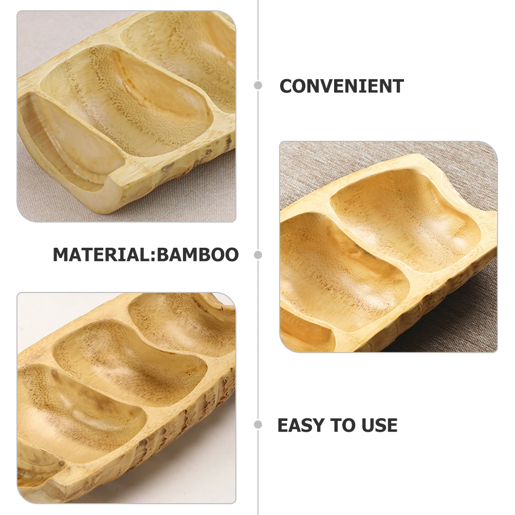 

Bamboo Serving Compartment Fruit Storage Desktop Bamboo Plate Dessert Serving Tray Household Tray For Home Restaurant Party