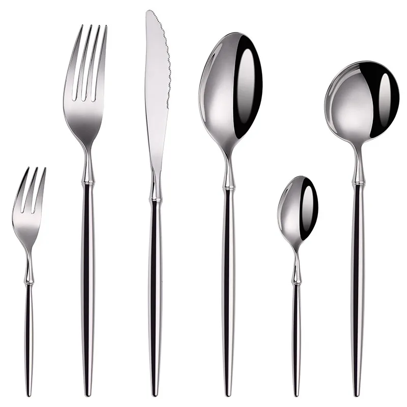6Pcs Flatware Cutlery Set, 304 Stainless Steel Mirror Polished Knife Fork Spoon Teaspoon Salad Fork, Silverware Set, Tableware