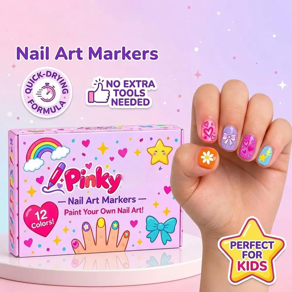 12-Color Dual-Ended Nail Art Pen Set, Water-Based Nail Paste, Fine Liner & Wide Applicator, Quick-Drying Smudge-Proof for Beginn