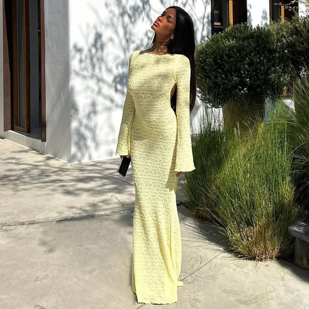 Robe de luxe à manches longues pour femmes, Chic, col rond, dos nu, à lacets, Maxi, soirée, invité de mariage, nouvelle collection automne hiver 2025