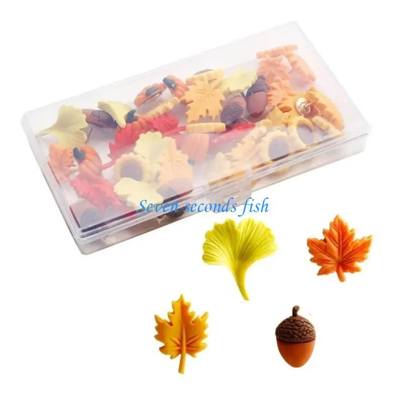 L74B 40pcs Maple Leaf Flower Push Pin