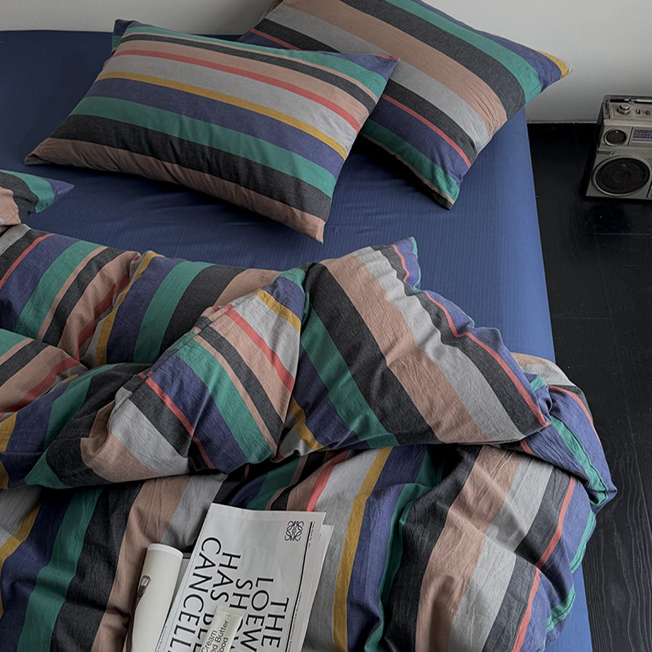 1PC 100% Cotton Soft Cotton Quilts Cover Stripe Blanket Comforter Duvet Cover Single Queen King Size without Pillowcase