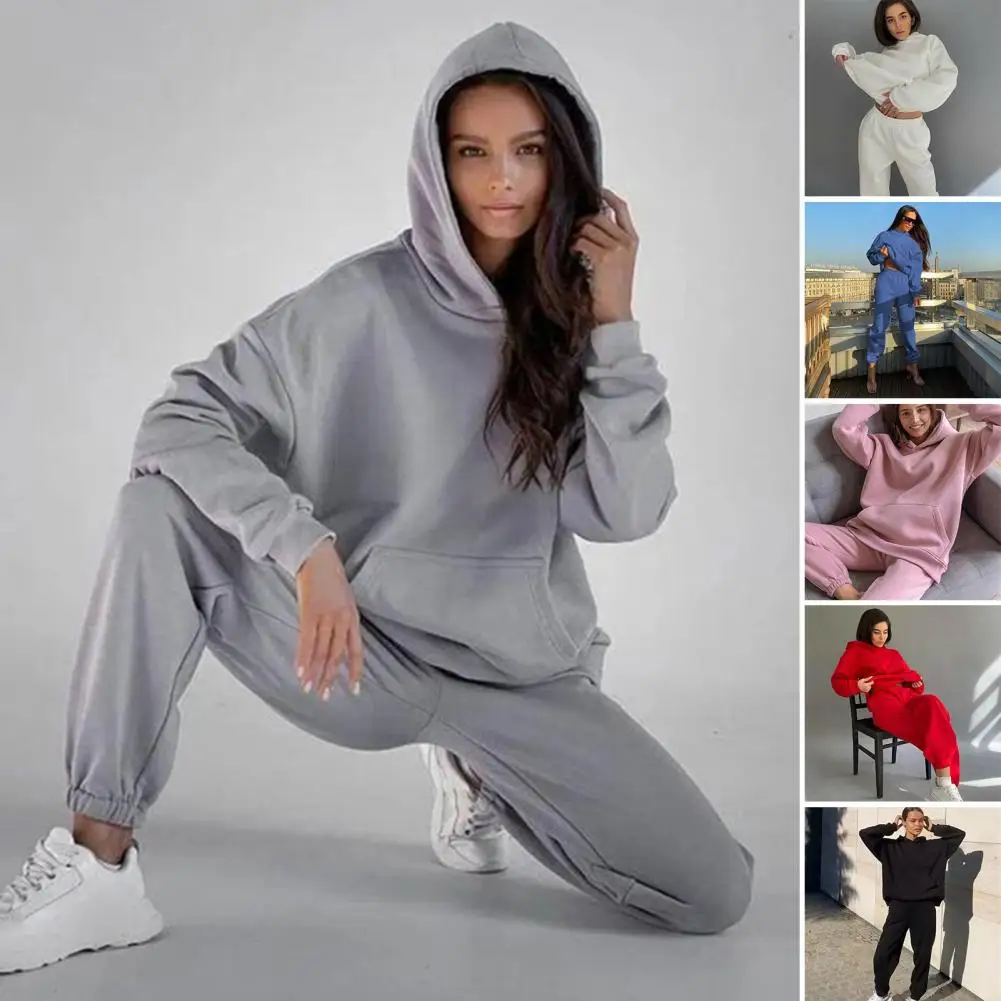 Women Clothing Set Solid Color Outfits Short Hoodie + Pants 2Pcs Suit 2022 Autumn Winter Sportswear Female Tracksuit Set Jogging