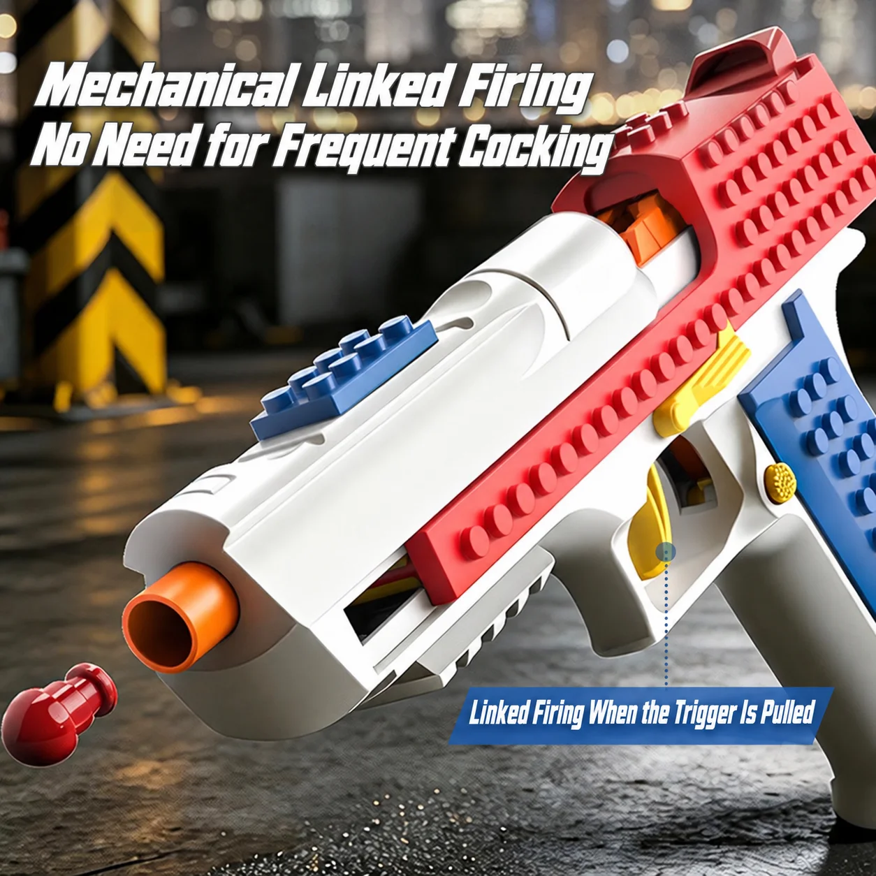 Soft Bullet Toy Gun with Shell Ejection Mechanical Linkage DIY Building Block Assembly Blaster Shooting Toy for Gift