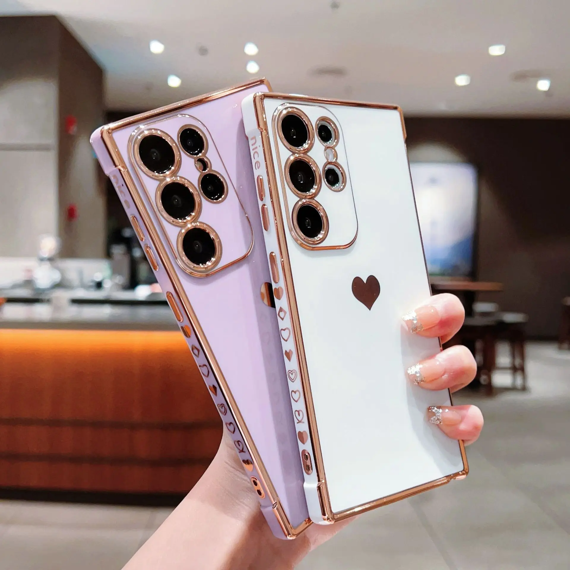 Electroplating Side Love Heart Phone Case For Samsung Galaxy S26 Ultra S25 S24 S23 A17 A56 Protect Lens Shockproof Back Cover