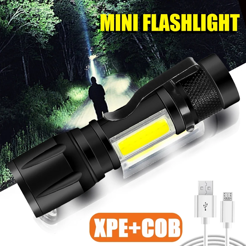 Ultra Bright Portable LED Flashlight COB+XPE Mini Zoom Torch USB Rechargeable Outdoor Camping Emergency Flashlights Lantern