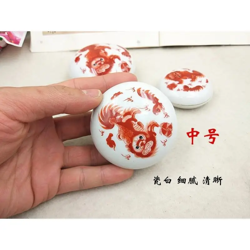 Guangzu Tang Jingdezhen Cerâmica Alta Branco Vermelho Leão Padrão Caixa De Tinta Caixa De Pó Tanque De Tinta Quatro Tesouros de Estudo Caixa De Porcelana