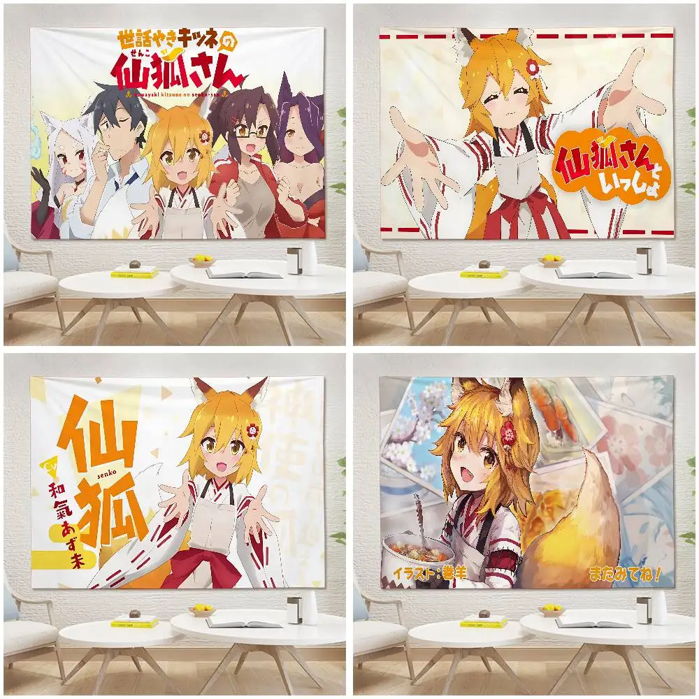 The Helpful Fox Senko-san Tapestry Wall Hanging Printed Polyester Tapestry INS Decoration Wall Decor