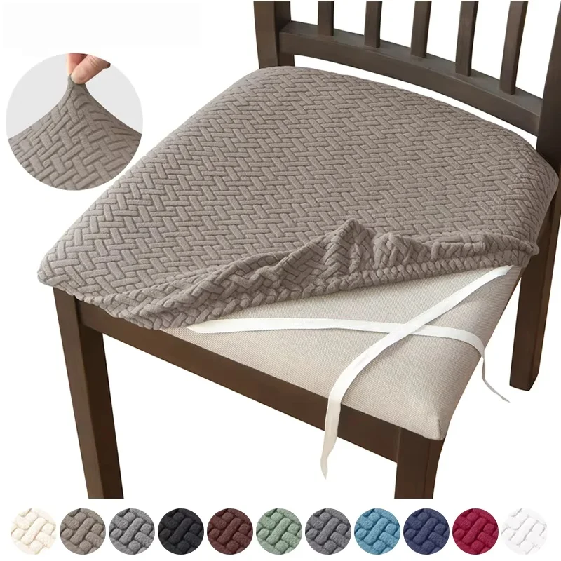 1PC Stretch Dining Chair Seat Covers Jacquard Elastic Upholstered Chairs Cushion Slipcover Anti-Dirty Protector Removable
