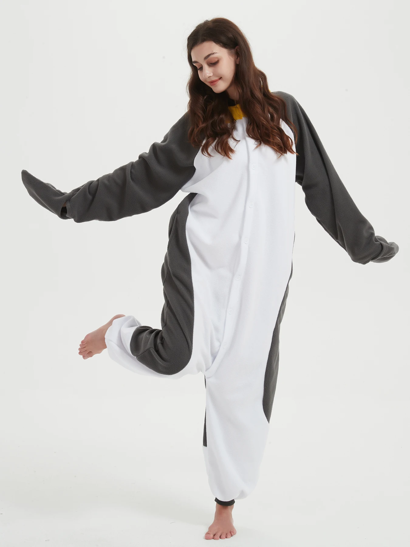 Pinguino grigio Uomo Donna Animale Tutina Costume Cartoon Natale Famiglia Tutina Adulti Cosplay Procione Kigurumi