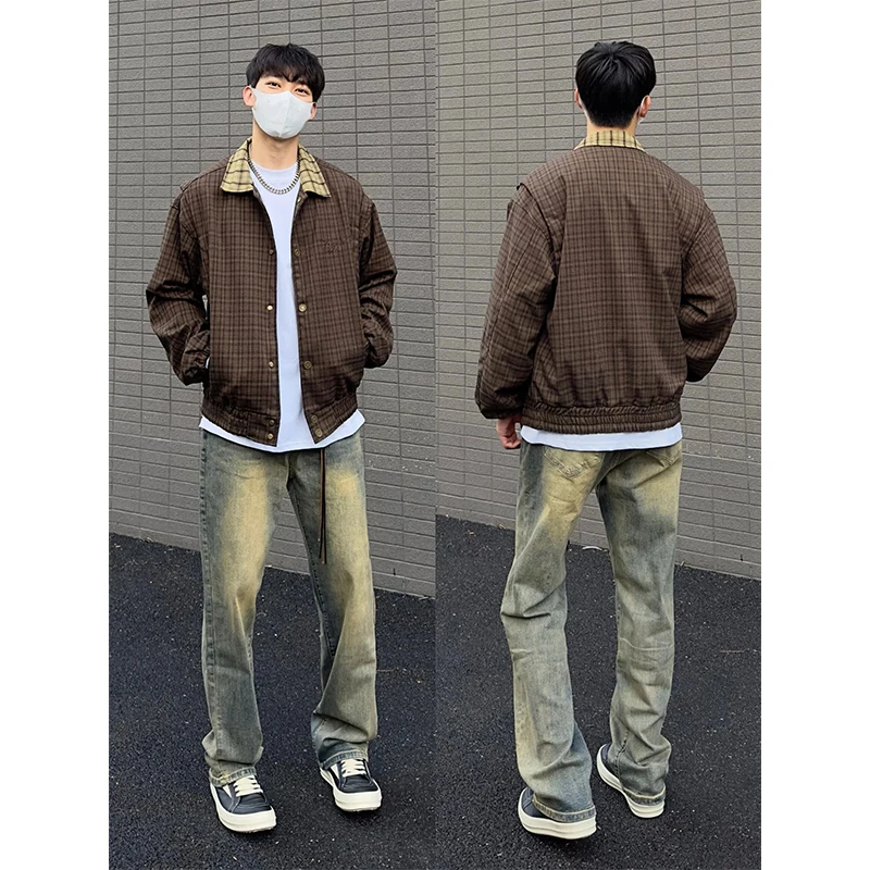 

Retro Blue Straight Leg Jeans Men's Spring Autumn Sle Slim Fit American Vibe High Waist Zipper Closure Teenage Faion