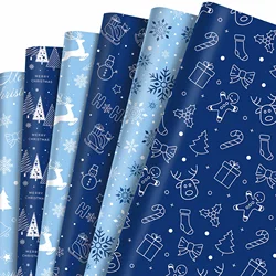 12pcs Winter Snowflake Blue Tree Deer Theme Gift Wrapping Material Paper For Party Gifts Decorative Packing Craft Papers