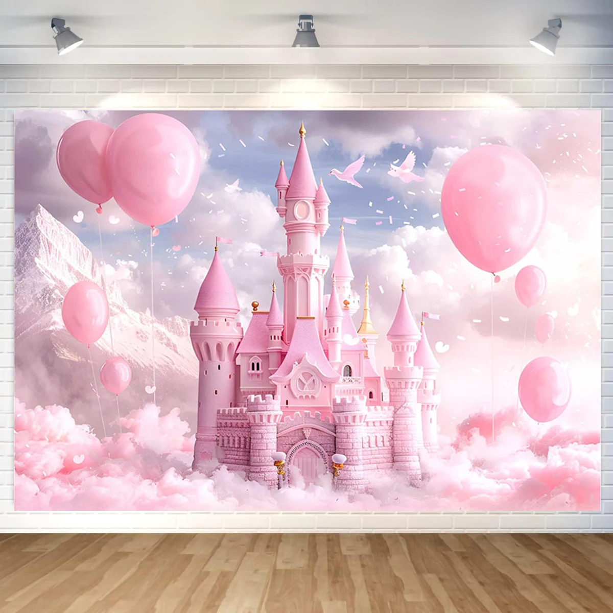 Фон для фотосъемки с изображением замка принцессы для дня рождения девочки розовые фиолетовые воздушные шары цветы торт разбитый ребенок фотореквизит подарки