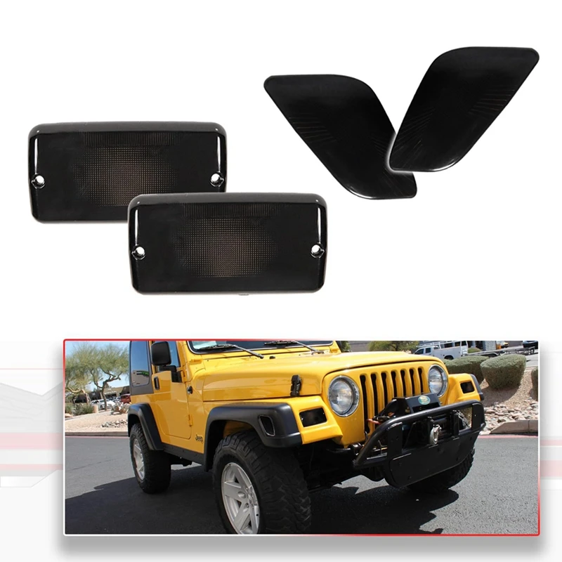 

Q2-Front Bumper Signal & Front Fender Sidemarker Light Cover Kit For Jeep Wrangler TJ 1997-2006 55157033AA 55157032AA