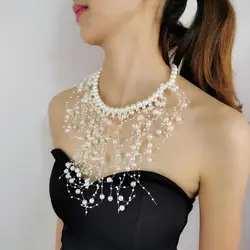 Fashion Simulated Pearl Necklaces Beads Collar Choker For Women Long PendantStatement Jewelry Party Wedding Accessories