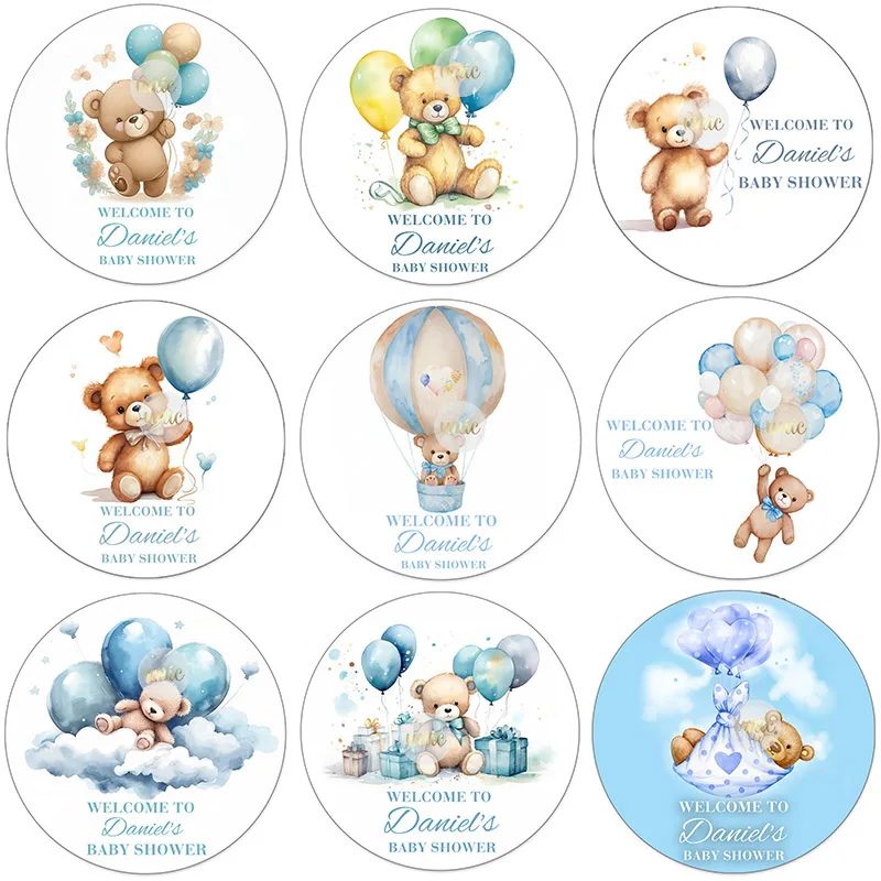 100pcs Custom Cute Teddy Bear Sticker Baby Shower Baby Girl Boy Birthday Baptism Label Stickers Personalized Gender Neutral