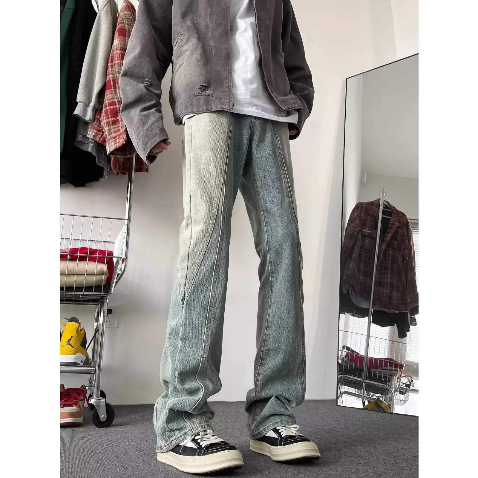 Streetwear New Jeans Harajuku Hip Hop Retro Oversize Graphic Printing Baggy Jeans Denim Pants Men Goth Wide Trousers D161