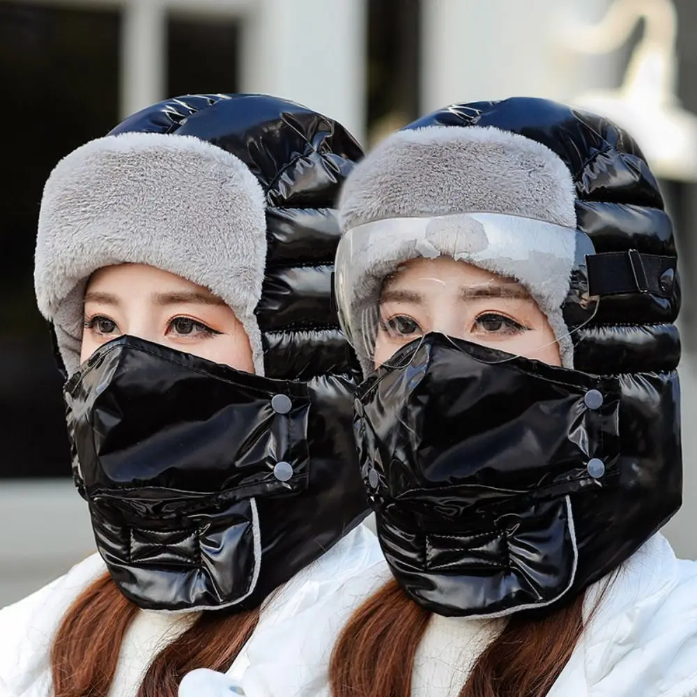 

3pcs/Set Russian Ushanka Winter Hats with Goggles Padded Hood Beanies Cycling Windproof Cap Thickening Hood Cap