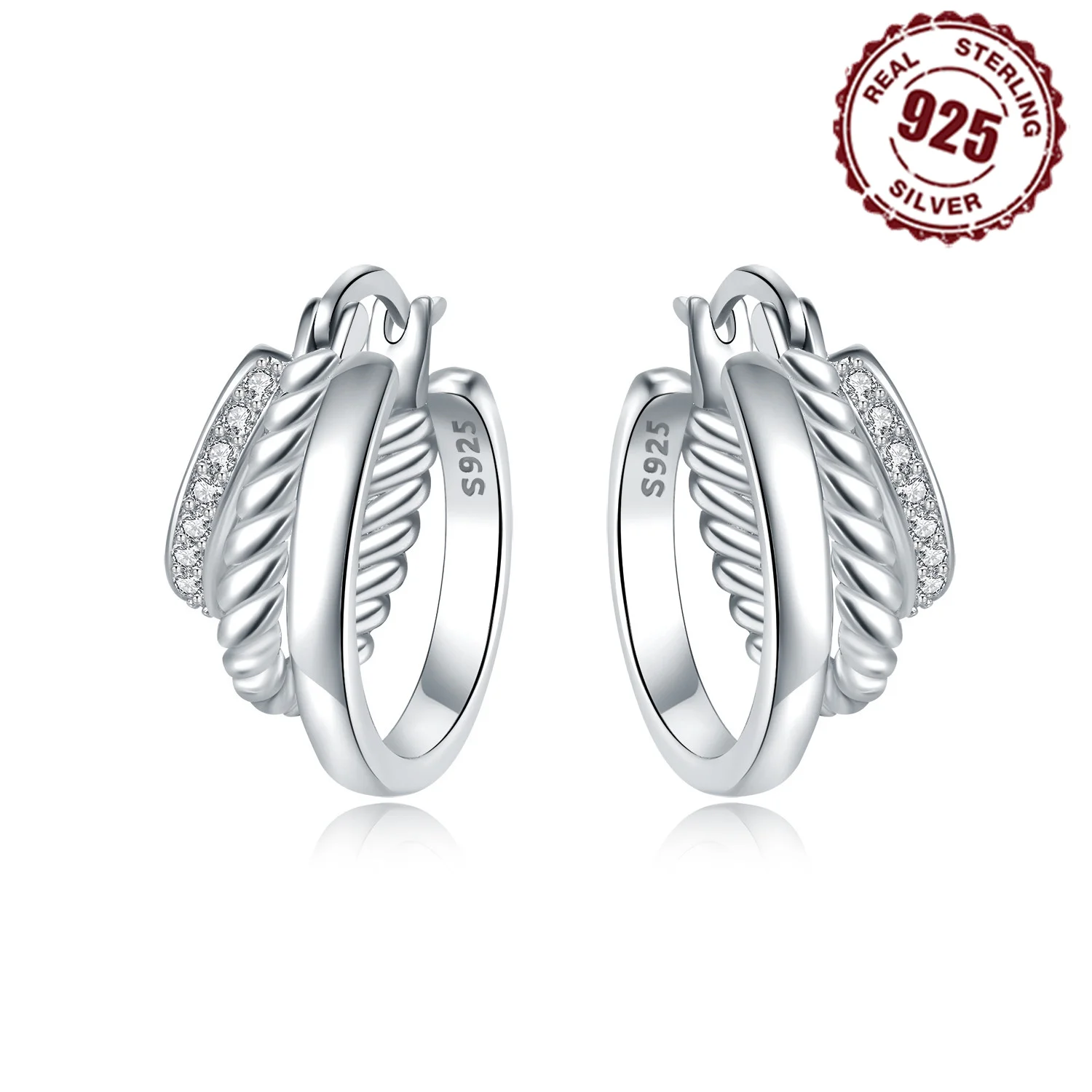 925 Sterling Silver Twists Round Wire Earrings Jewelry Versatile Hoop Earrings For Women Jewelry Fine Birthday Party Gifts