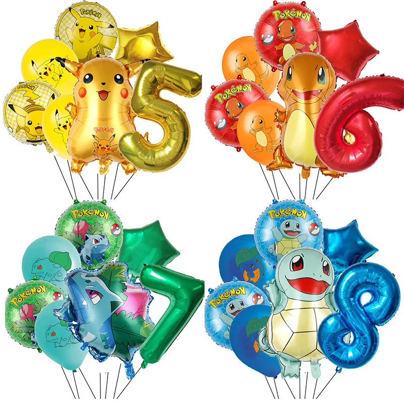7 Stück Pokemon-Themen-Party-Dekorationsballons, Pikachu-Ballons, Fantasy-Ballons, Charizard-Ballons, Geburtstagsballons