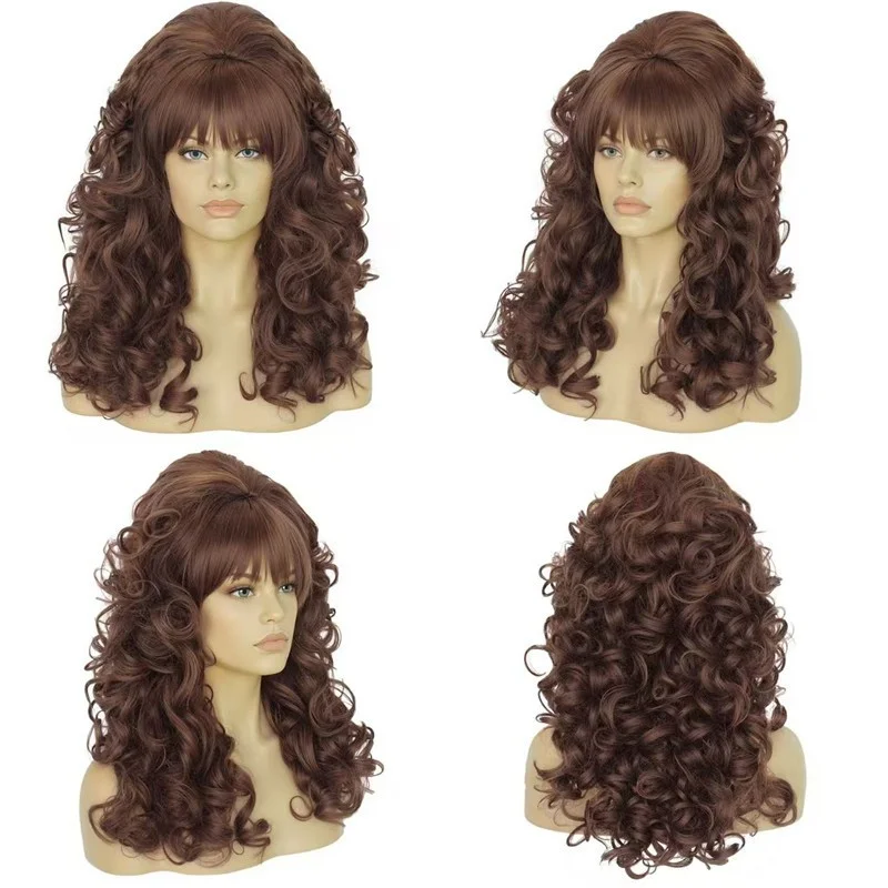 

Женские темно-коричневые длинные вьющиеся парики Женский волнистый парик из синтетических волос