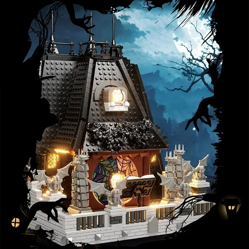 2419PCS Street View SeriesวันพุธAddams House Building Blocks City Darkness Villaรุ่นอิฐของเล่นสําหรับของขวัญเด็กMOC