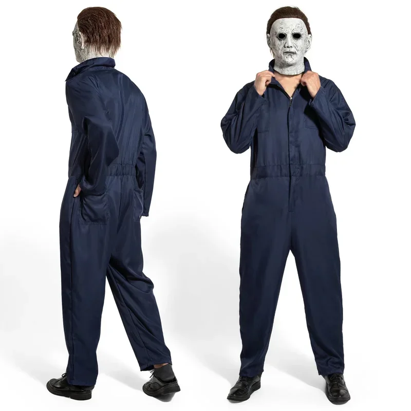 Tops Cosplay Michael Myers Costume Horror Killer Blue Work Clothes Comfort  Halloween Jumpsuit for Adult High Quality