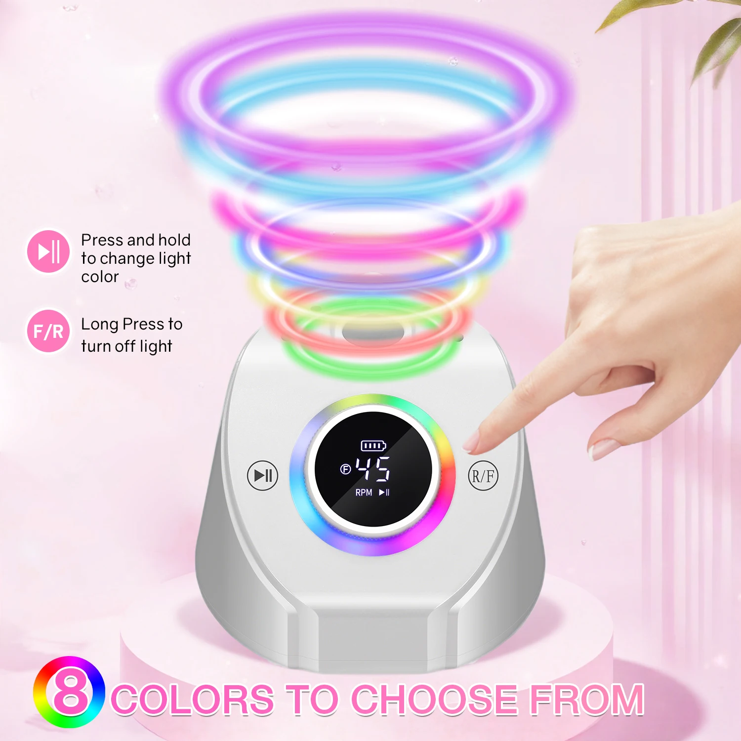 ماكينة حفر أظافر كهربائية احترافية قابلة لإعادة الشحن 45000 دورة في الدقيقة مع قاعدة مبرد أظافر لاسلكي محمول لإزالة أظافر جل الأكريليك #6