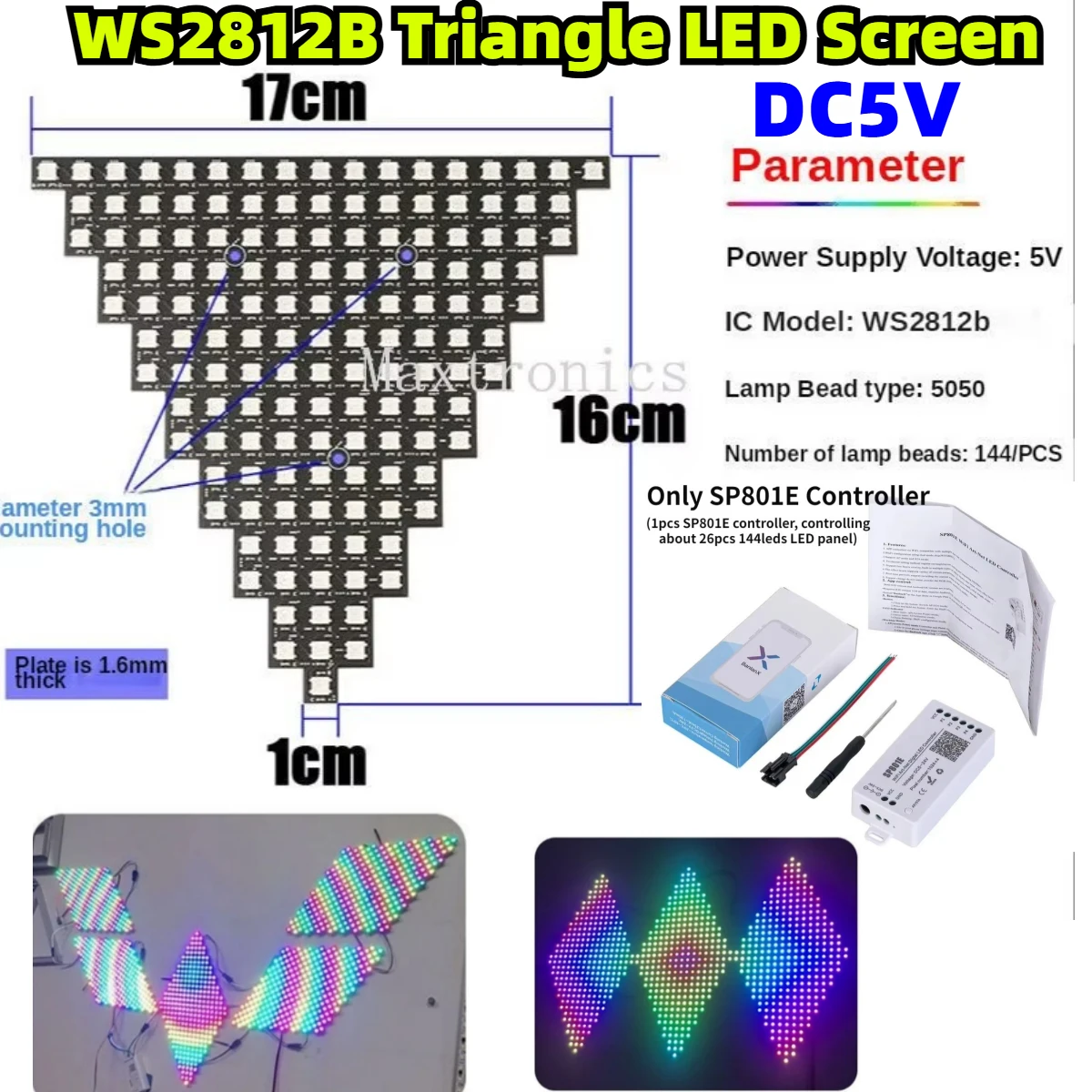 

Новый DC5V WS2812B треугольный светодиодный цифровой пиксельный экран панели модули полноцветный индивидуально адресуемый программируемый DIY вышивка