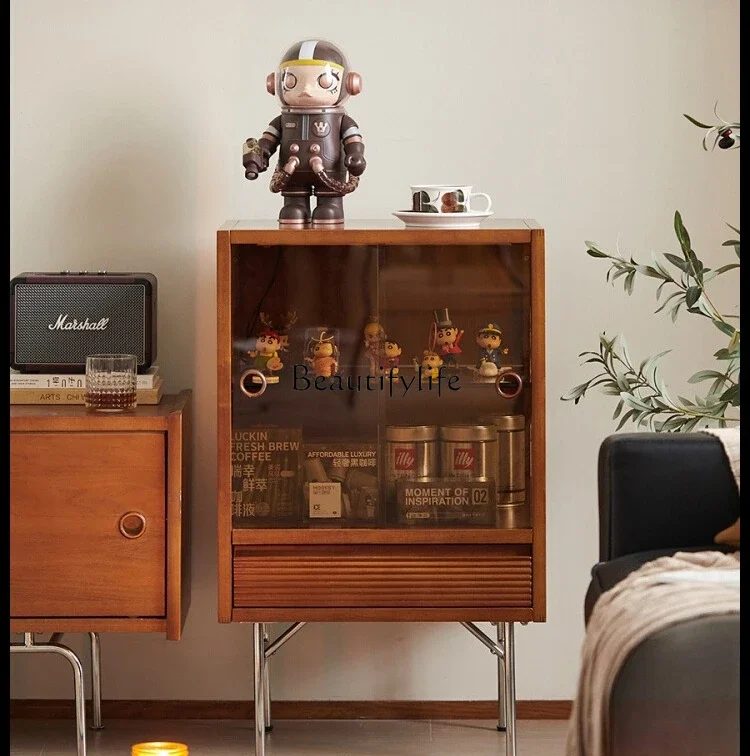 

3 Nordic Solid Wood Bookshelf Vintage Display Storage Modern Simple Japanese Glass