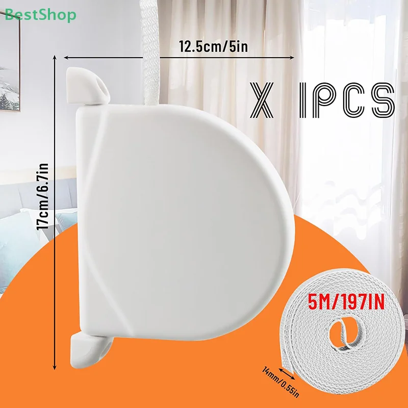 ☆Curtain Tape Winder, Roller Blind 5m Rotating Cord Spool 180° Rotation 14mm X 5m With Strap, White