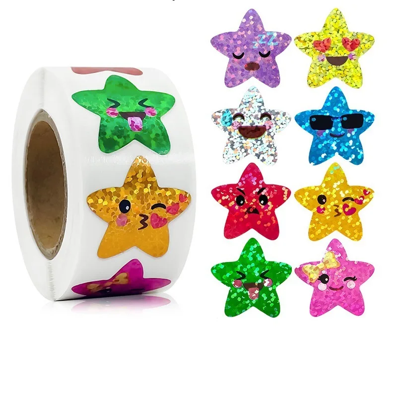 50-500 pçs laser dos desenhos animados brilhante estrela recompensa adesivos corlorful adesivos gráfico de recompensa brinquedo decorativo presentes etiquetas adesivas