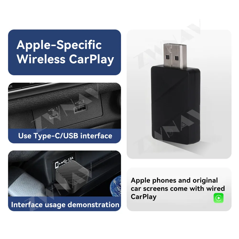 Wireless CarPlay Box Suit for Carplay Usb flash drive Original car comes withwired CarPlay Power type/output:5V1A