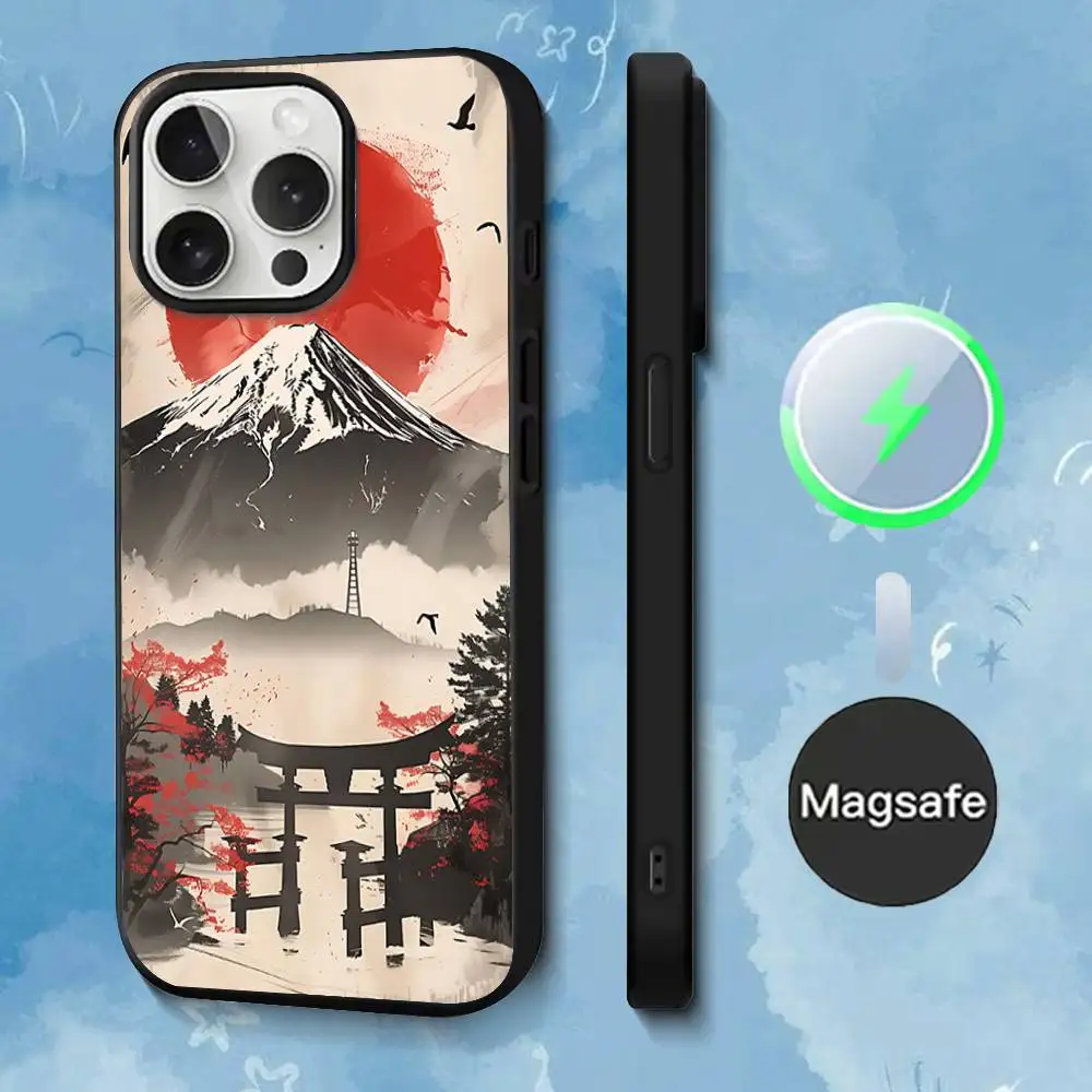 Japanese Red Torii Gate Phone Case For iPhone 17,16,15,14,13,12,11,Pro,Max,Plus,Mini,SE4,E Magnetic Magsafe Wireless Charging
