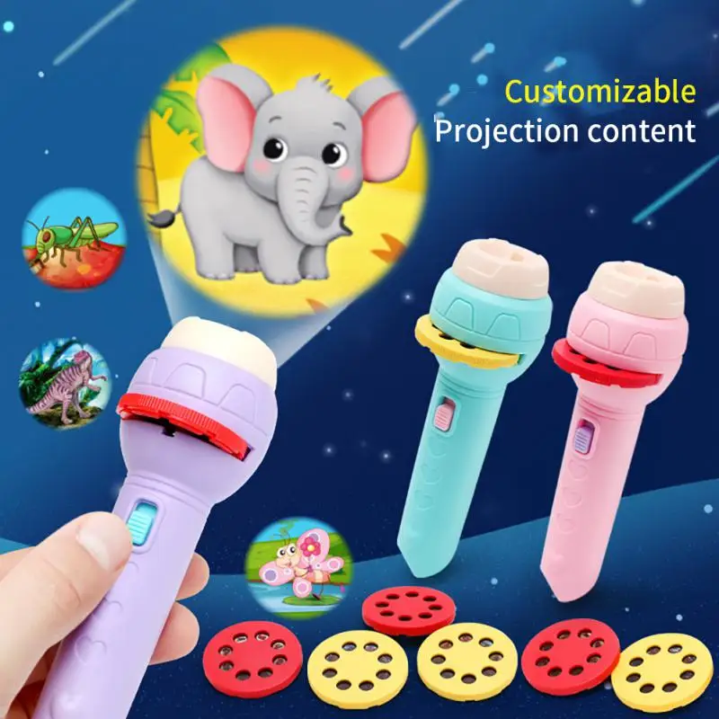 Projection Flashlight For Children Baby Sleeping Story Projector Torch Lamp Animal Educational Light Up Night Toys Kids Gift