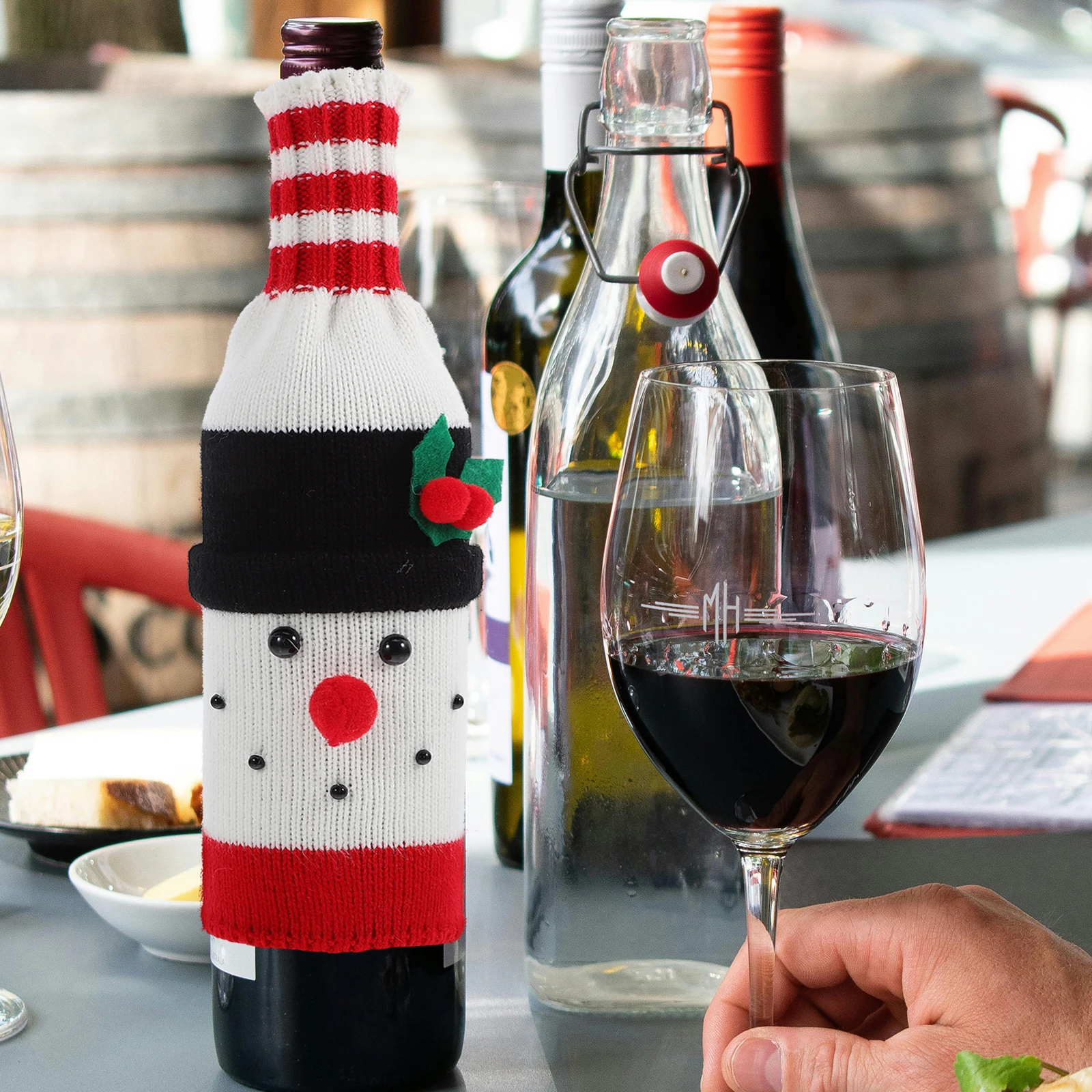 

Cover Knitted Knitted Bottle Cover Elder Christmas Supplies Protective Sleeve Xmas Decor Festive Bottle
