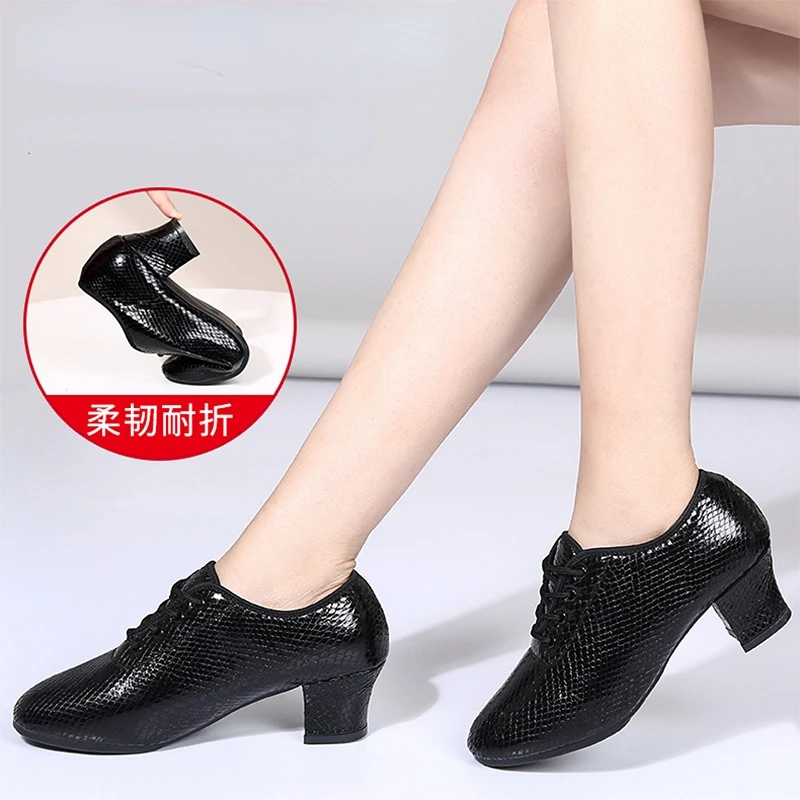 Latin Dance Women Snakeskin Pattern Leather Shoes Heels Soft Sole Modern Salsa Ballroom Dancing Shoe Woman's Jazz Tango Shoes