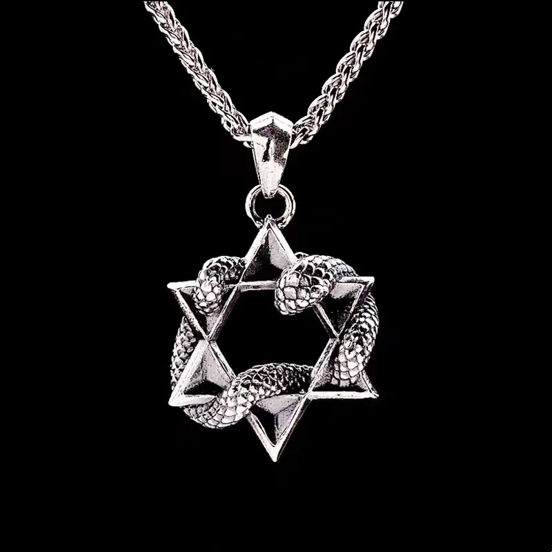 Ouroboros Hexagram Pendant Star of David Life Symbol Patronus Snake Necklace Men\\\'s Judaism Amulet Jewelry