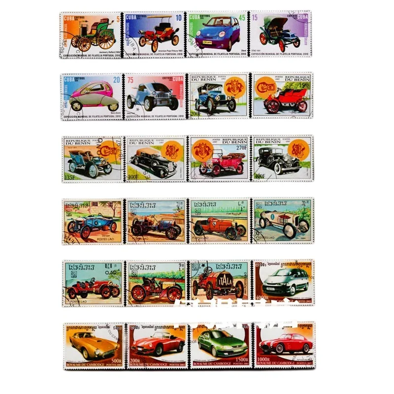 Automobile Stamps 100 different Sports Cars Old Cars Antique Cars Stamps Collection Clear Stamp Clear Stamps For Scrapbooking