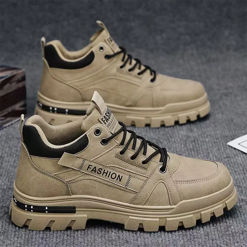 

Мужские кожаные рабочие ботинки большого размера на толстой подошве, нескользящая водонепроницаемая обувь на шнуровке, осенне-зимняя уличная походная обувь, защитная обувь