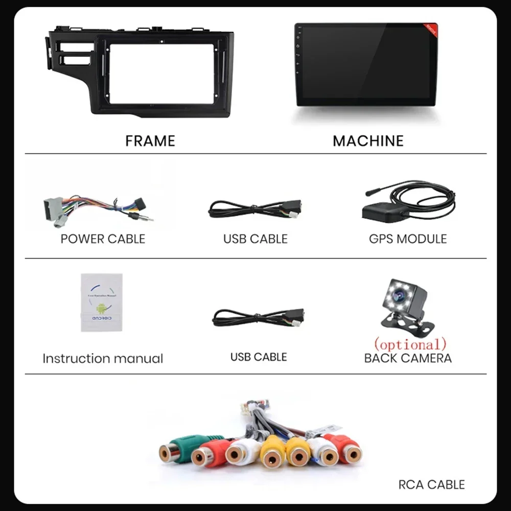 9\'\' Android Car Radio For Honda Fit Jazz 2013 2014 2016 2018 Stereo GPS Navigation Multimedia Player Screen Head Unit Tuning