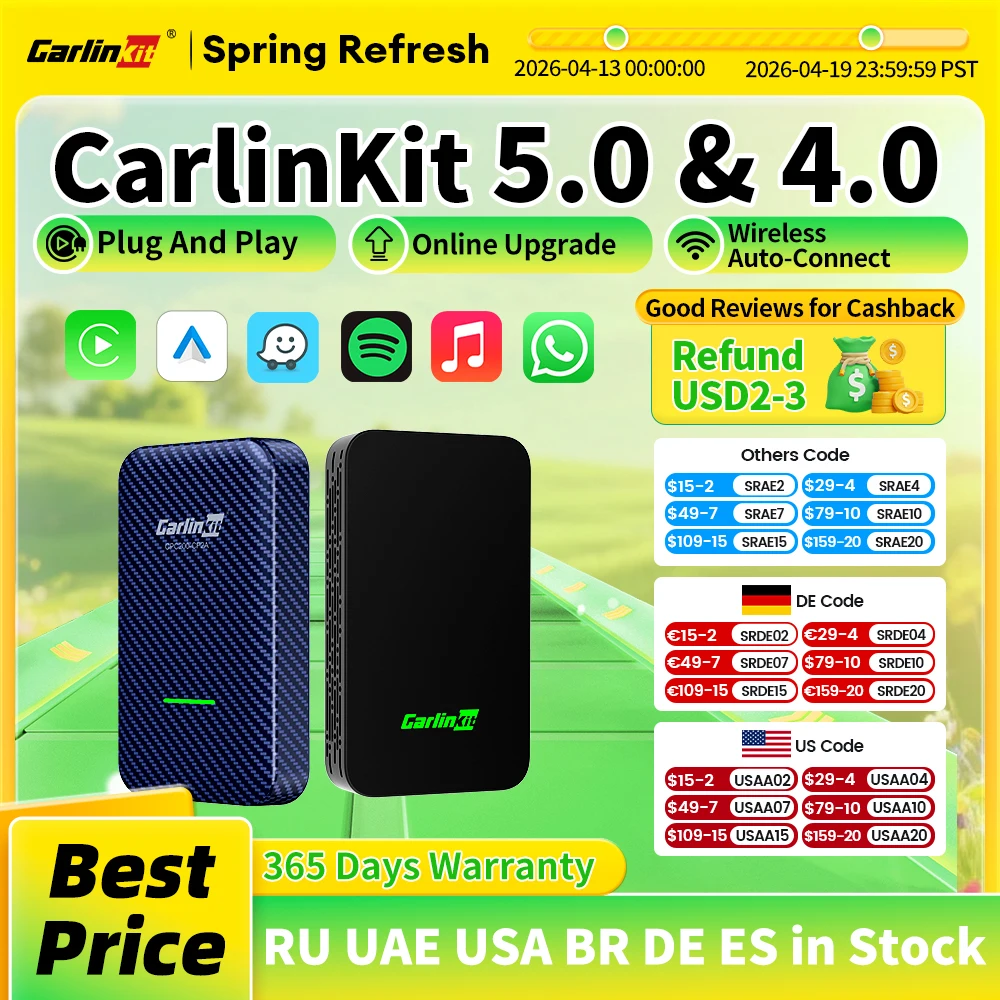 

CarlinKit 5.0 2air & CarlinKit 4.0 CP2A Wireless Android Auto &CarPlay Wireless Adapter 2.4G&5.8Ghz WiFi Auto Connect OTA Update