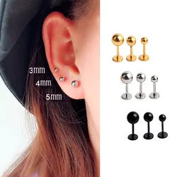 1Pair Titanium Steel 20G Flat Back Stud Earring Ball Screws Studs Ear Bone Nail Lip Tongue Piercing Body Jewelry for Women Men