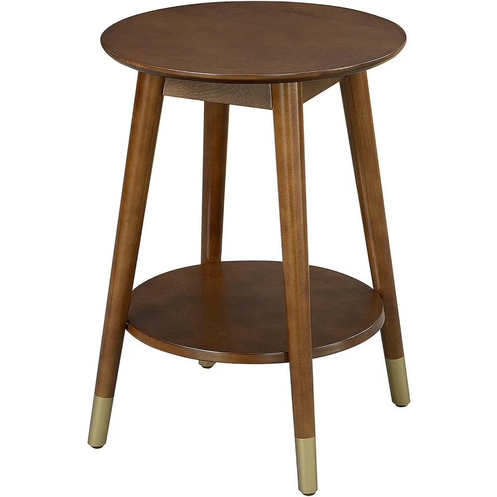 

7103050ES Wilson Mid Century Round End Table with Bottom Shelf, Espresso, 18 in x 18 in x 24 in