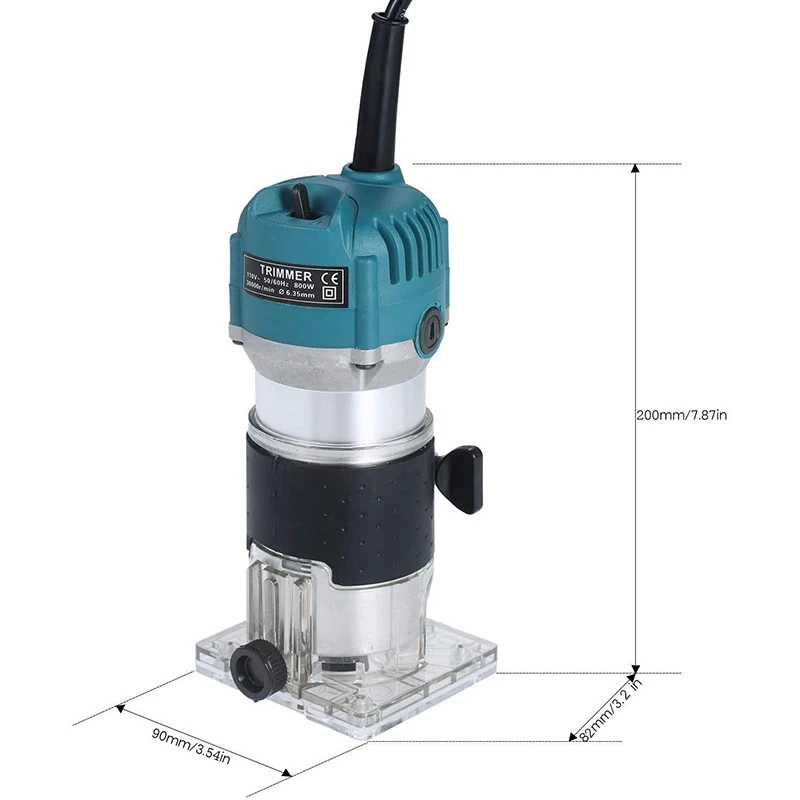 Trimmer elettrico per la lavorazione del legno 800W 30000rpm Router di legno Macchina a mano Fresatura fai da te Intaglio Incisione Utensili elettrici